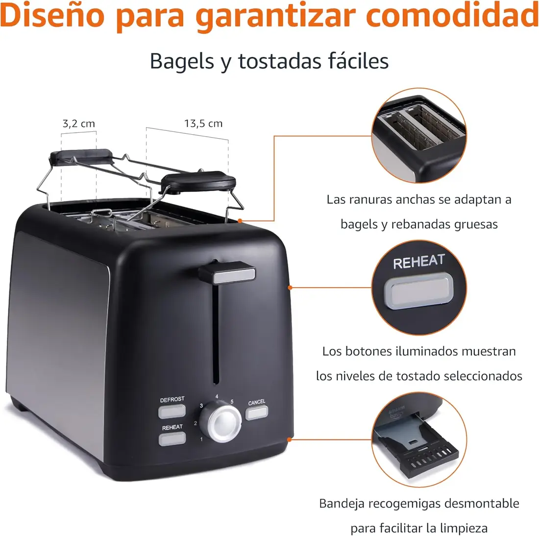 Amazon Basics Tostadora 2 Rebanadas 800W foto 3
