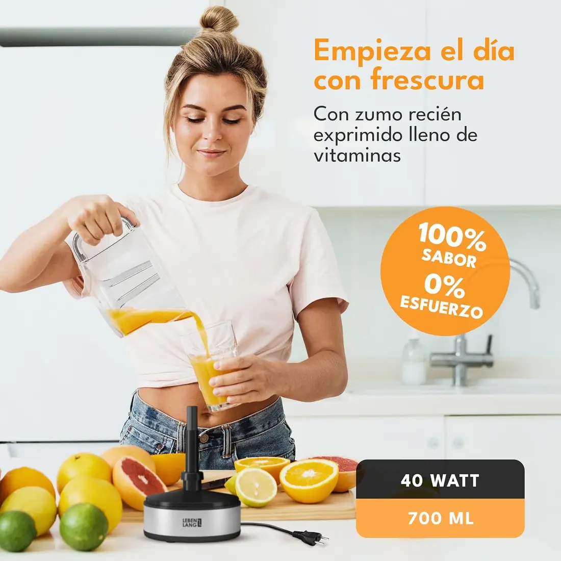 LEBENLANG Exprimidor Eléctrico 700ml Doble Cono foto 4